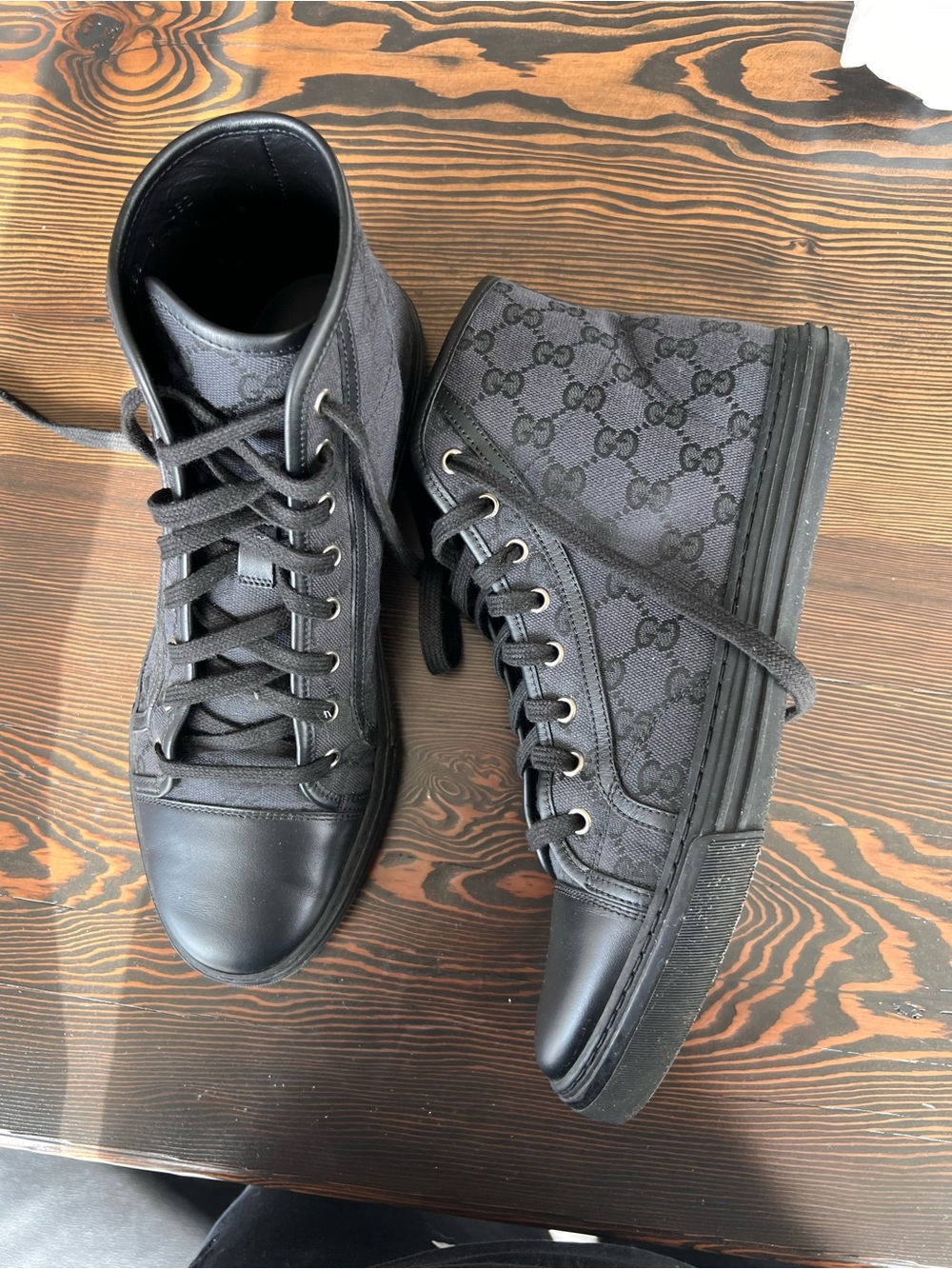 Gucci Black High-Top GG Canvas & Leather Sneakers